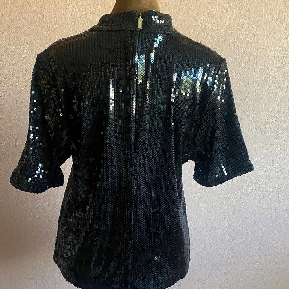 MICHAEL KORS Black Sequin Short Sleeve Top